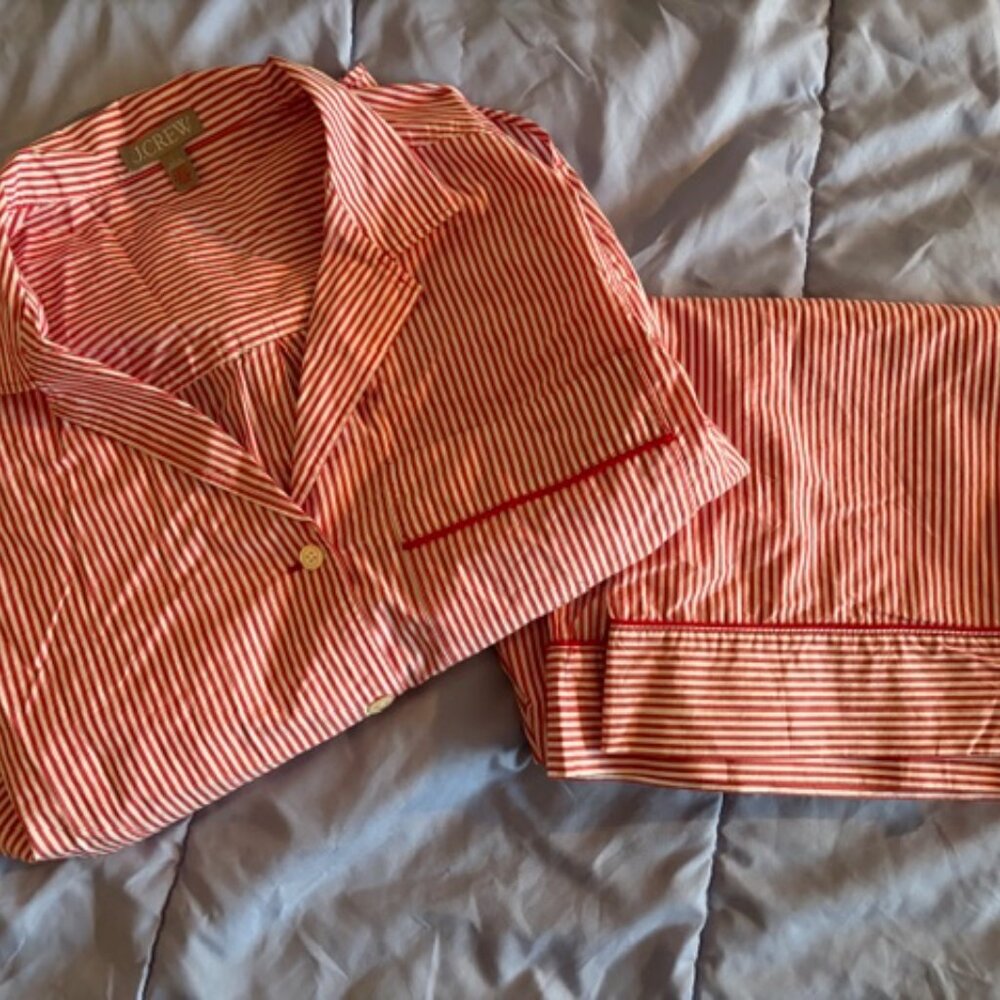 J. Crew Red White Striped Pajama Set Size L New 100% Cotton